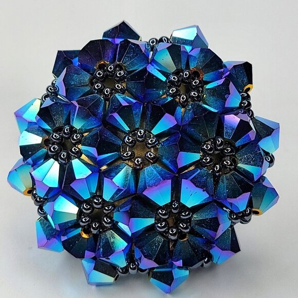 Blue Sparkling Crystal Ring Bicone Beads Cluster Ring Glitter Stretch Ring - Picture 1 of 12